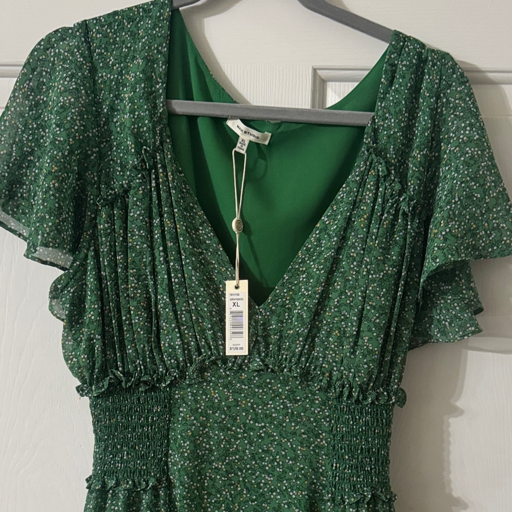 Max Studio Green Floral Midi Dress